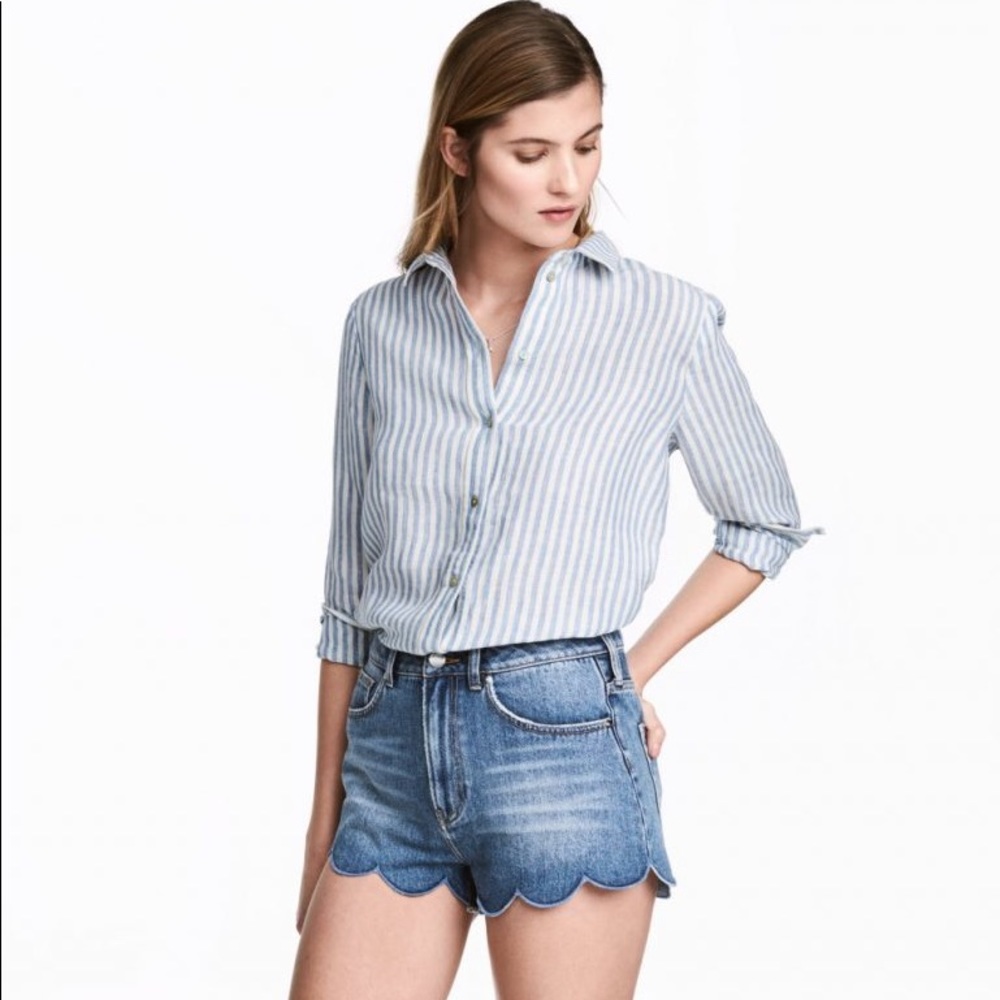 Scalloped Denim Shorts